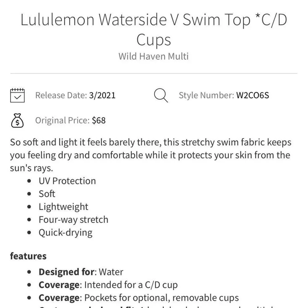 Lululemon Waterside V Swim Top in Wild Haven Multi Size XS NWOT